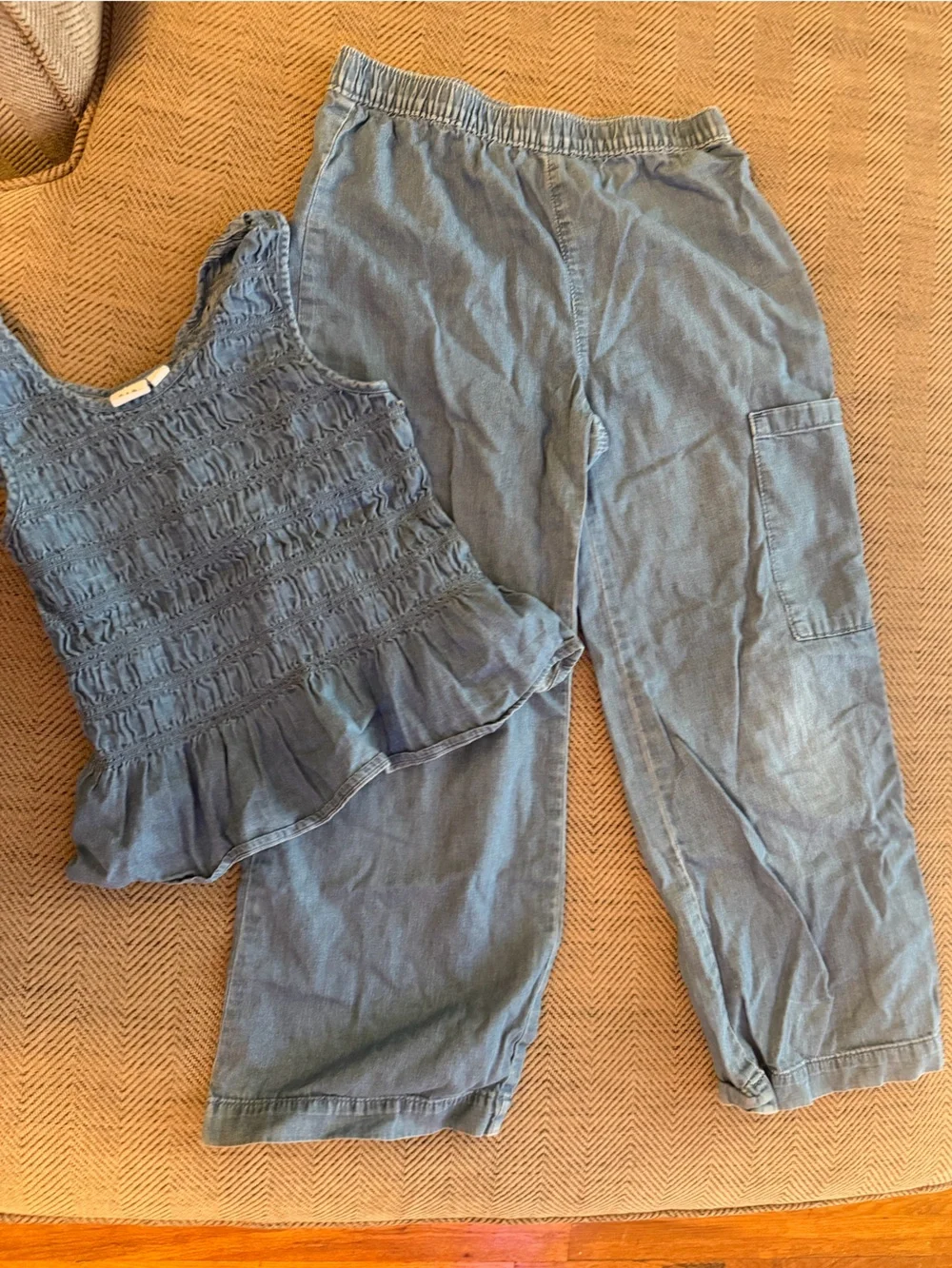 GAP Girls Blue Chambray Smocked Tank and Pants Set